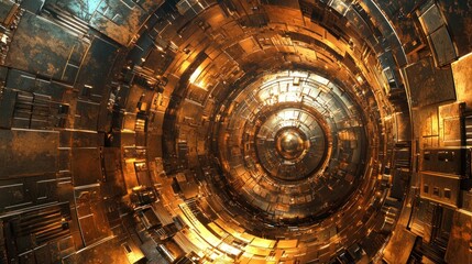 Golden Futuristic Machine Interior: A Digital 3D Rendering