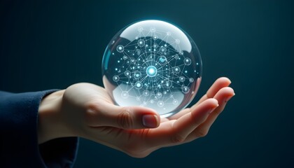 Hand holding a digital sphere symbolizing ai agent intelligence and connectivity.