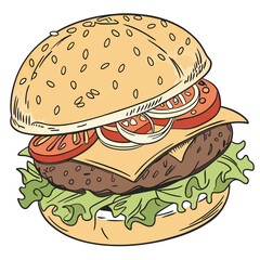 Colorful Cartoon Illustration of a Delicious Cheeseburger