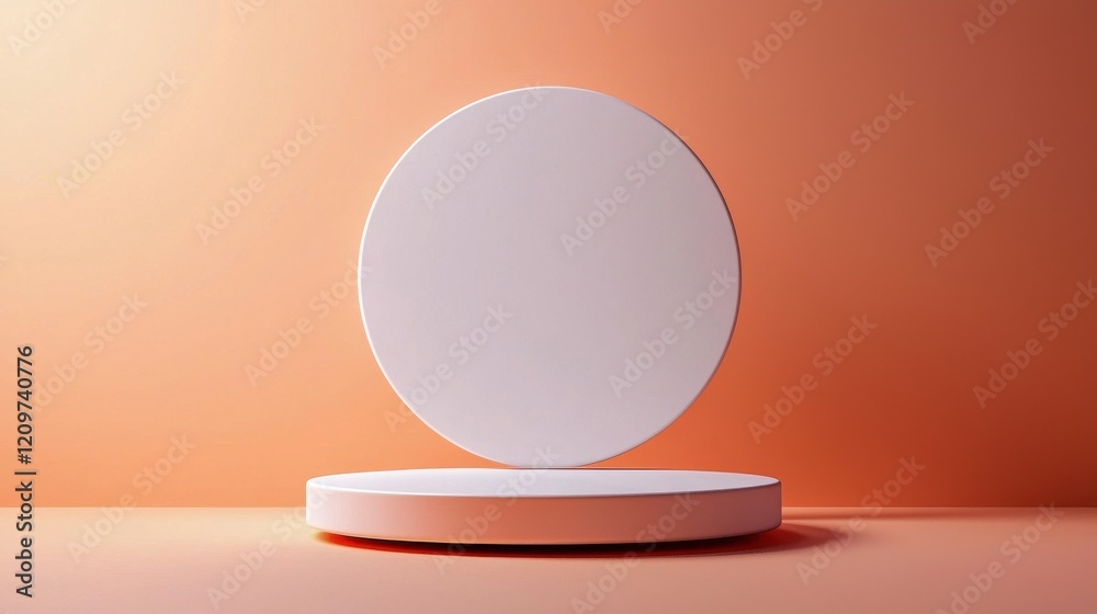 Poster A simple and elegant scene with a white circular podium on a plain background featuring subtle light gradients
