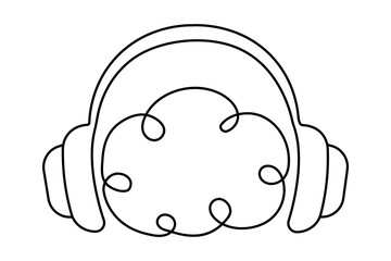 Human brain continuous one line art drawing with isolated simple vector icon