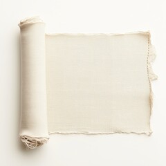Cream Colored Fabric Textile Rolled and Unrolled Natural Linen Texture Raw Edge Detail