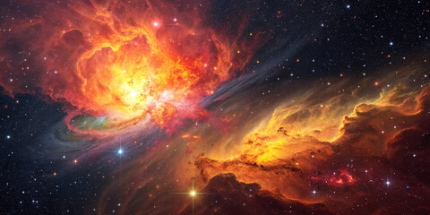 Vibrant Cosmic Explosion in Outer Space with Fiery Colors