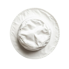 White bucket hat top view isolated on transparent background.