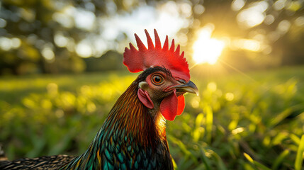 Vibrant Rooster in Morning Sunlight