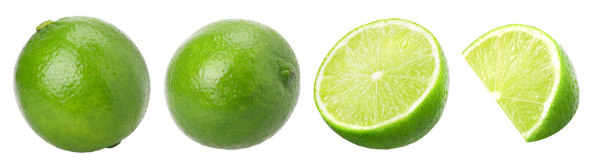 Natural fresh lime, half and slice isolated, transparent PNG, PNG format, cut out