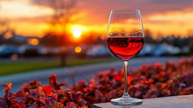 Sunset Wine Glass, Romantic Evening, Vineyard, Red Wine, Autumn Colors