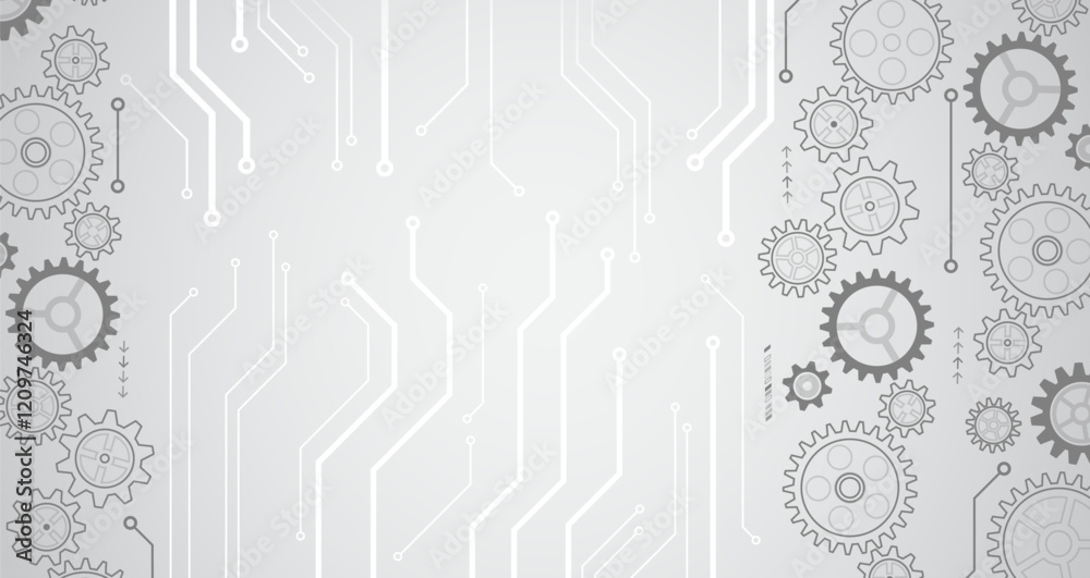 Poster abstract grey futuristic background consisting of gears, circles and other technological elements. d