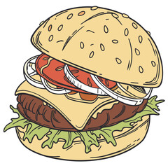 Colorful Cartoon Illustration of a Delicious Cheeseburger