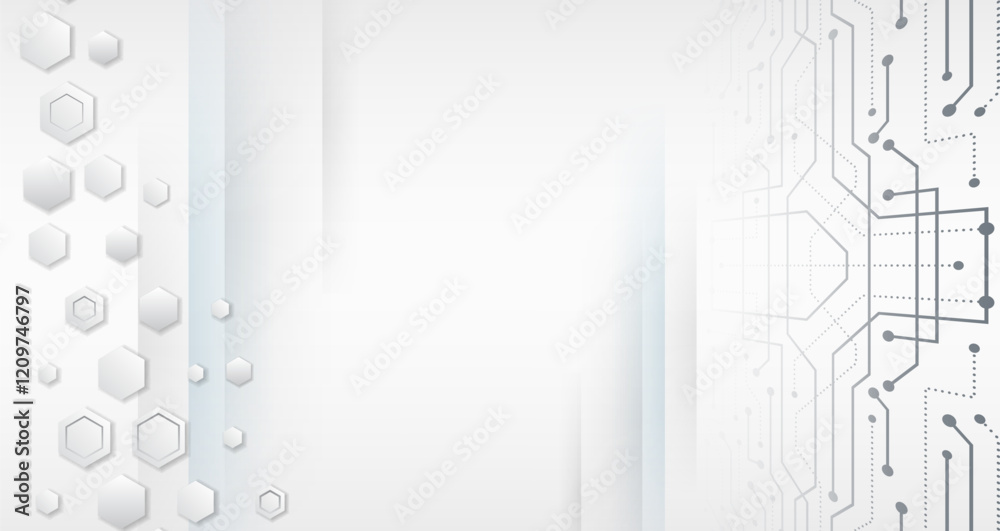 Aufkleber Hi-tech vector illustration with various technology elements. Abstract global sci-fi concept. Digital internet communication on grey background. Wide Cyber security internet and networking concept.