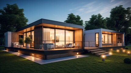 Obraz premium A photo of a Modern Prefabricated Home with Clear Daylight
