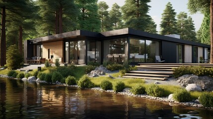 Fototapeta premium A photo of a Modern Prefabricated House