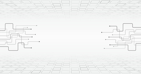 Abstract hi tech communication for presentation or banner. Sci-fi gray background with various technology elements. Science concept, light lines and circuit board.