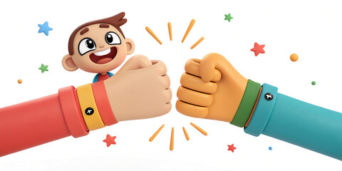 Fist Bump Between Cartoon Hands in 3D for Partnership