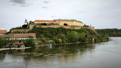 Petrovaradin Fortress by the Danube river in spring
