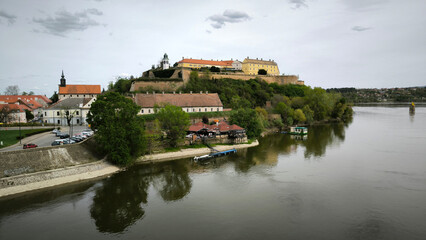 Fototapeta premium Petrovaradin Fortress by the Danube river in spring