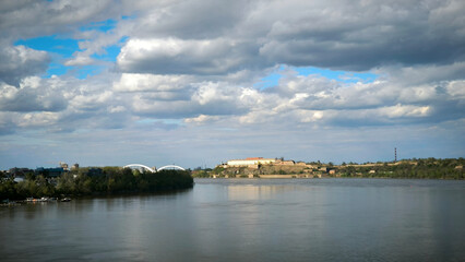 Fototapeta premium Petrovaradin Fortress by the Danube river in spring