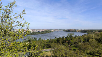 Fototapeta premium Petrovaradin Fortress by the Danube river in spring