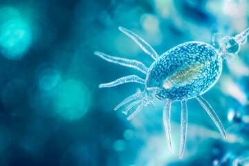 A microscopic parasite illuminated under a microscope slide with a blue hue