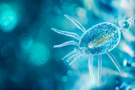 A microscopic parasite illuminated under a microscope slide with a blue hue