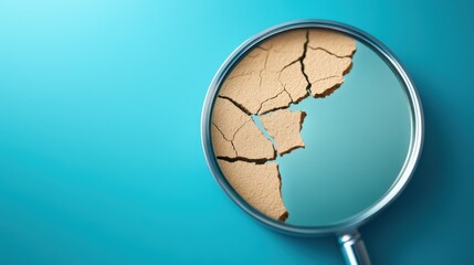 Reflection in a Mirror Filled with Doubt and Cracks on a Calm Blue Background