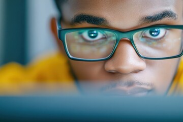 Fototapeta premium Student Focused on Debugging AI Programs with Intense Attention and Determination
