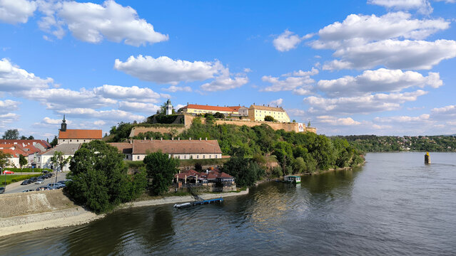 Petrovaradin Fortress by the Danube river in spring