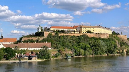 Petrovaradin Fortress by the Danube river in spring