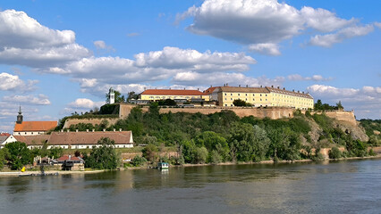 Petrovaradin Fortress by the Danube river in spring