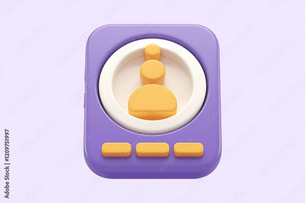 Poster 3d render of a purple app icon featuring a stylized yellow user profile symbol.