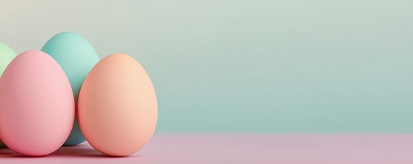 Fototapeta premium Pastel easter concept. Pastel colored eggs arranged on a soft surface, perfect for spring celebrations.