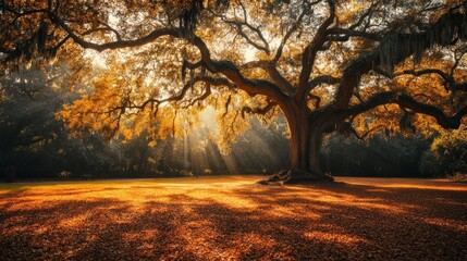 Sunlight Filtering Through a Majestic Oak Tree