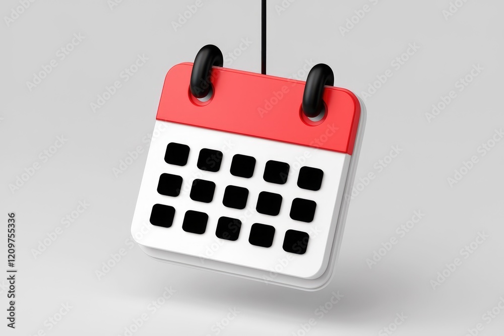 Poster A 3D rendered image of a hanging calendar icon with a red header and black squares.
