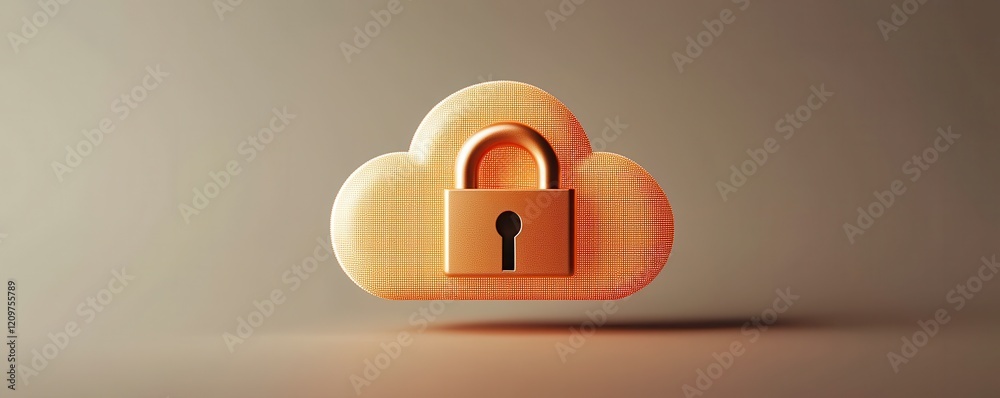 Poster concept of cloud security. a cloud symbol with a padlock represents secure data storage and privacy 