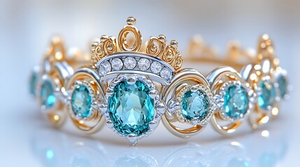 Luxurious Blue Gemstone   Diamond Ring with Crown Design