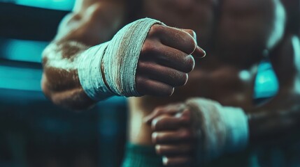Boxers Focused on Wrapping Hands with Bandages in Training Environment