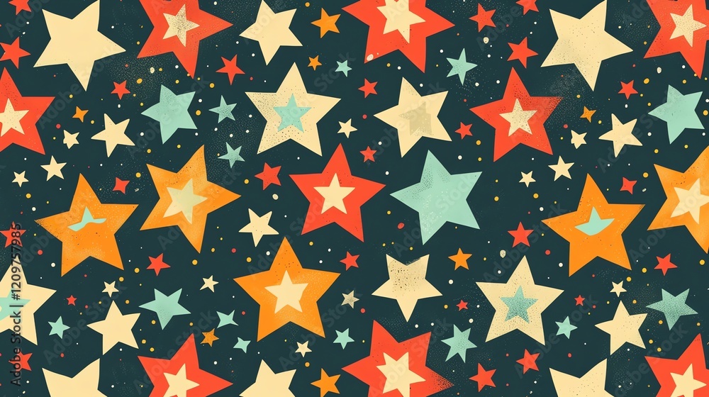 Canvas Prints a seamless pattern with colorful stars on a dark blue background.