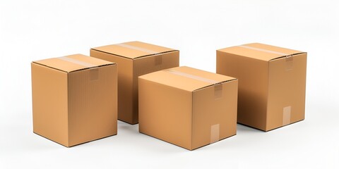  Set of Cardboard Boxes in Various Angles and Styles on White Background
