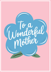 Elegant Mother’s Day greeting card design with a blue flower and warm pink background