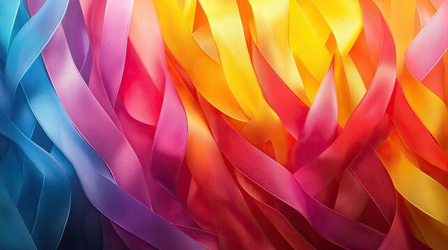 Colorful ribbons, cancer awareness, World Cancer Day background, Autism Spectrum Disorder concept.