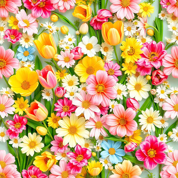 Seamless floral pattern with colorful flowers, wallpaper and packaging. valentine decoration, illustration, vector, seamless pattern with colorful flowers,