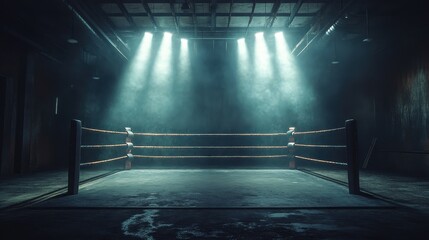 Empty Boxing Ring in Dramatic Lighting with Minimalistic Vibe
