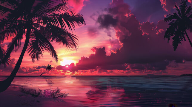 sunset over the maledives