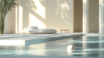 Serene Pool Scene with Tranquil Atmosphere and Soft Lighting
