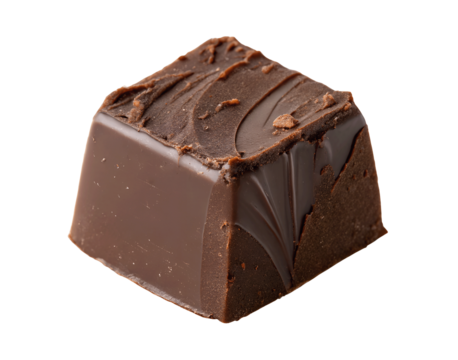 Rich chocolate fudge isolated on a white transparent background, smooth and creamy texture, perfect for dessert branding, confectionery packaging, bakery ads, gourmet food promotions, and recipe blogs