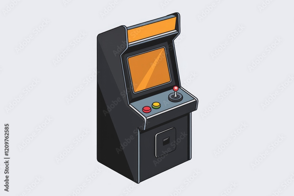 Poster retro arcade game cabinet with joystick and buttons, classic gaming.