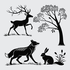 Forest animal's  image silhouette vector art and illustration