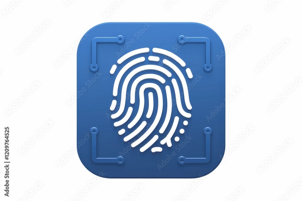 Poster blue square app icon featuring a white fingerprint scan graphic.
