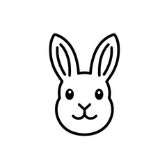 A cute and playful rabbit head illustration with prominent ears and cheerful features., isolated on a transparent background.