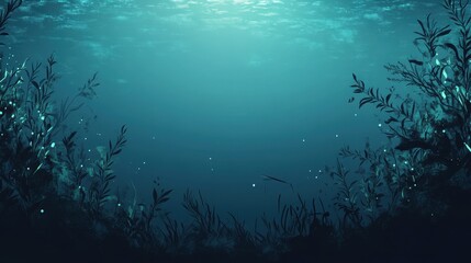 Fototapeta premium Underwater Scene Depicting Silhouetted Aquatic Plants